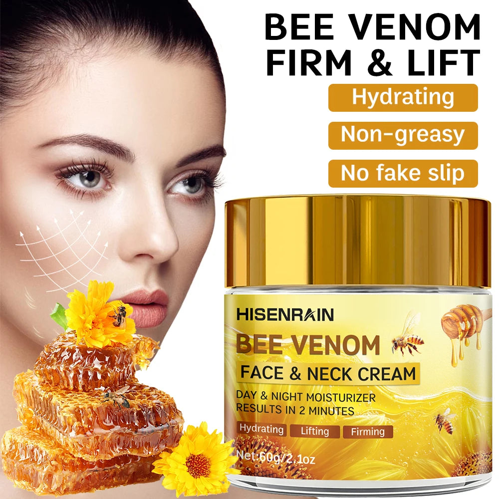 HISENRAIN Snail & Bee Venom Cream - Anti-Aging Face & Neck Cream with Collagen & Niacinamide, Whitening, -Firming.glass bottle-