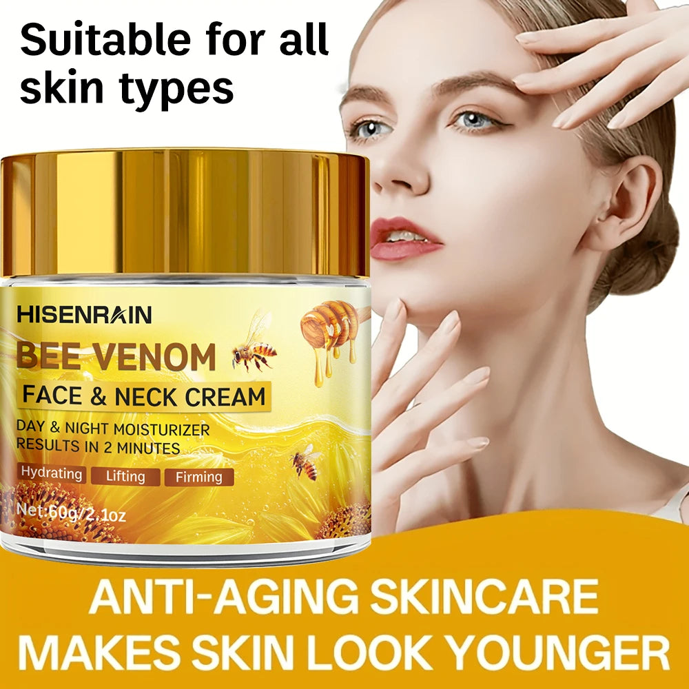 HISENRAIN Snail & Bee Venom Cream - Anti-Aging Face & Neck Cream with Collagen & Niacinamide, Whitening, -Firming.glass bottle-